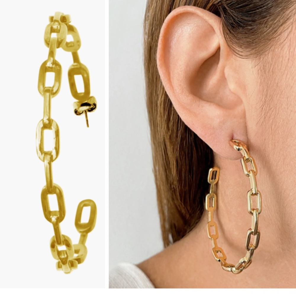 ADORNIA NWOT AUTHENTIC 14K YELLOW GOLD-PLATED BRASS CHAIN  LARGE HOOPS